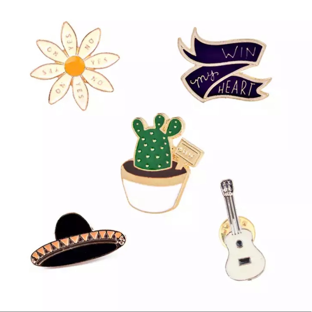 NEW 5 PIECE THICK ENAMEL PIN SET BADGE JEWELRY